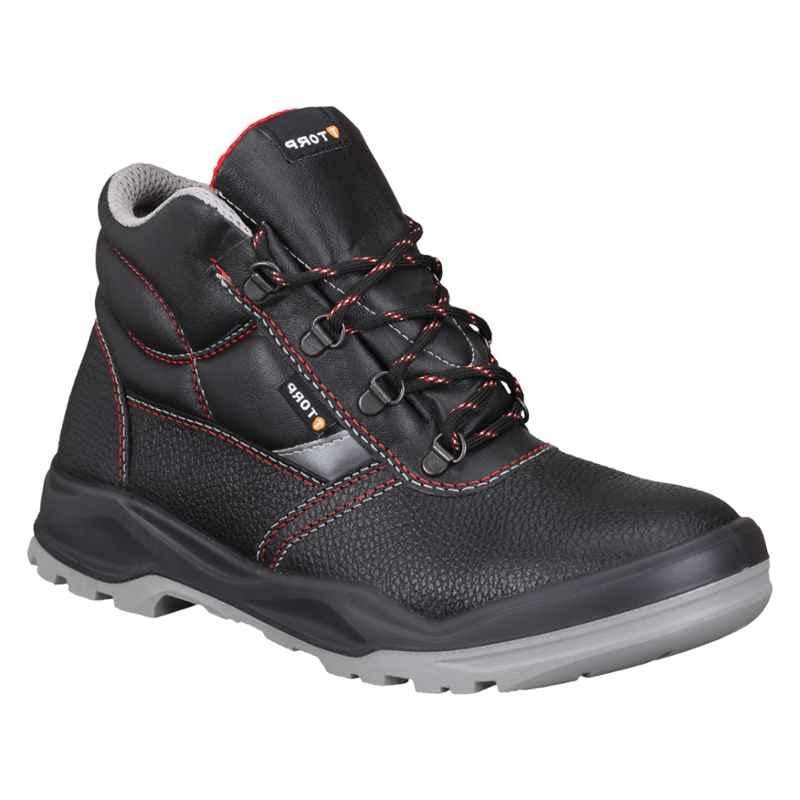 Torp BEN-10 High Ankle Leather Steel Toe Black Work Safety Shoes, Size: 7