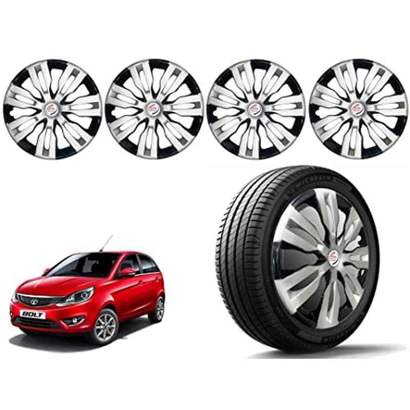 Auto Pearl 4 Pcs 14 inch Polypropylene Silver & Black Press Type Car Wheel Cover Set with Retention Ring for Tata Bolt Except XB, XE & XM, 14WC_Dzire2017_DC_BoltExceptXB/XE/XM