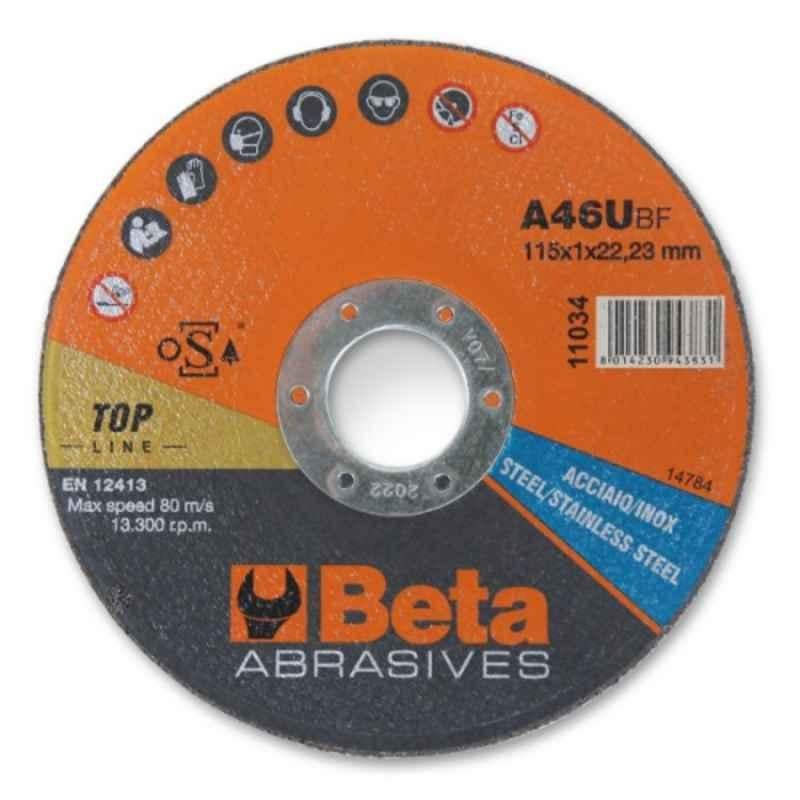 Beta 11037 180x2x22.23mm A46U Abrasive Steel & Stainless Steel Thin Cutting Disc with Flat Centre, 110370022