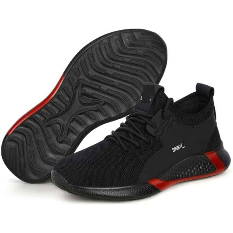 Ambrick Safety-X Mesh Black & Red Steel Toe Industrial Safety Shoes with Air Mix Sole for Men, Size: 7