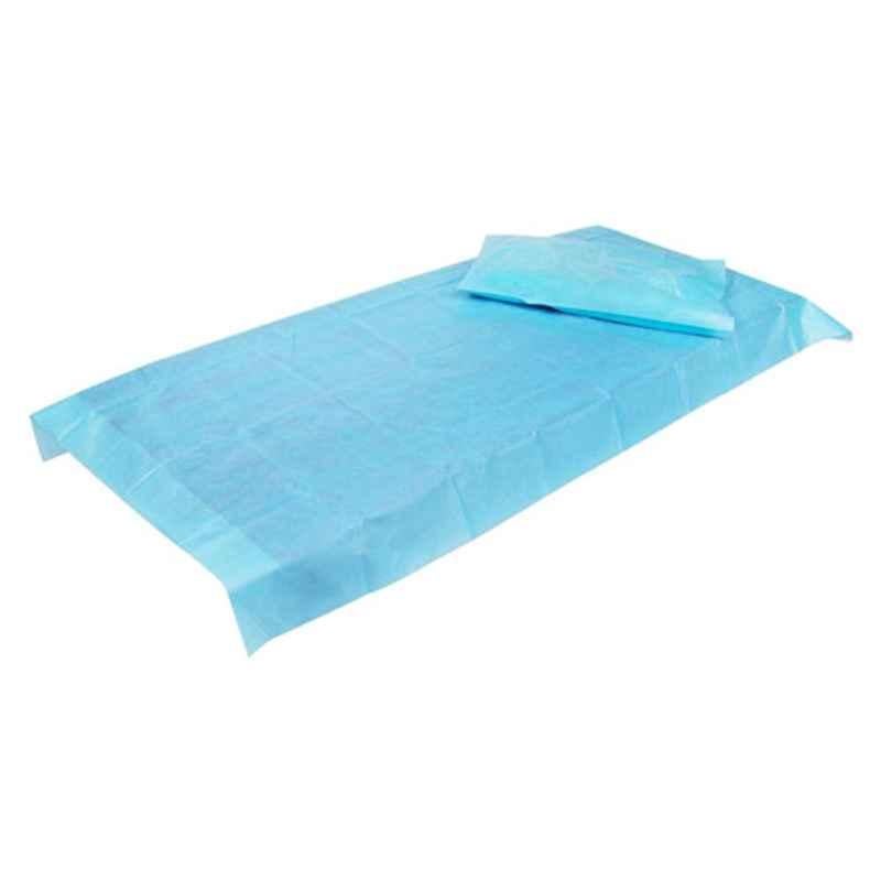 Medisafe Global 2.25x1.6m 25 GSM Blue Disposable Bed Sheet with Pillow Cover (Pack of 10)