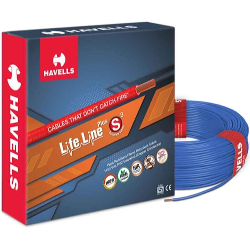 Havells 1 Sqmm Blue Life Line Plus Single Core HRFR PVC Insulated Flexible Cables, WHFFDNBA11X0, Length: 90 m