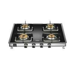 Hindware Dario Blk 4B Glass Top Cooktop with 4 Brass Burner & Manual Ignition