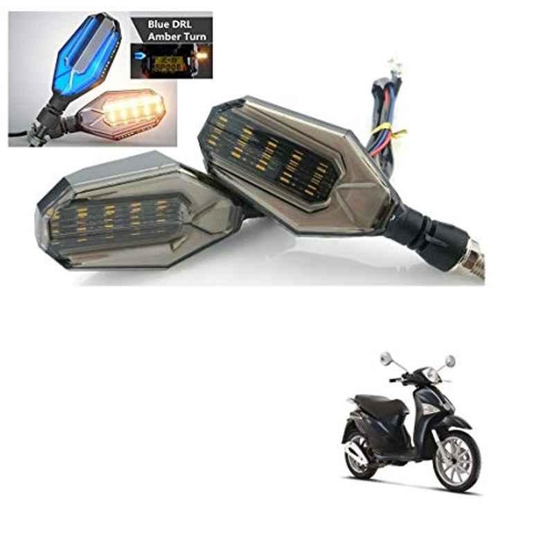 Kozdiko 4 Pcs Plastic Front & Rear U Shape Dual Color DRL LED BIke Indicator Set for Vespa Liberty