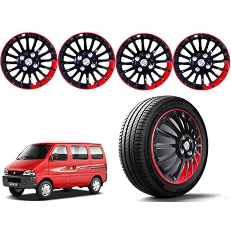 Auto Pearl 4 Pcs 13 inch Polypropylene Black & Red Press Type Car Wheel Cover Set with Retention Ring for Maruti Suzuki Eeco