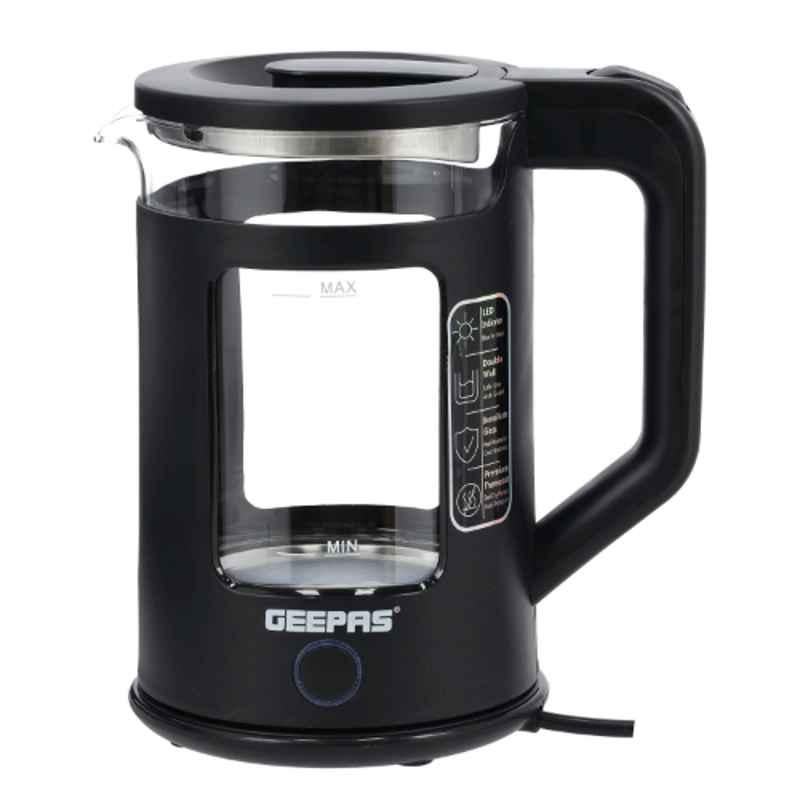 Geepas 1.7L Stainless Steel Double Layer Glass Kettle, GK38049