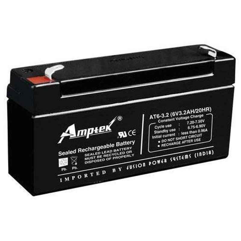 Amptek 6V 4.5Ah Rechargeable SMF Lead Acid Battery, AT6-3.2