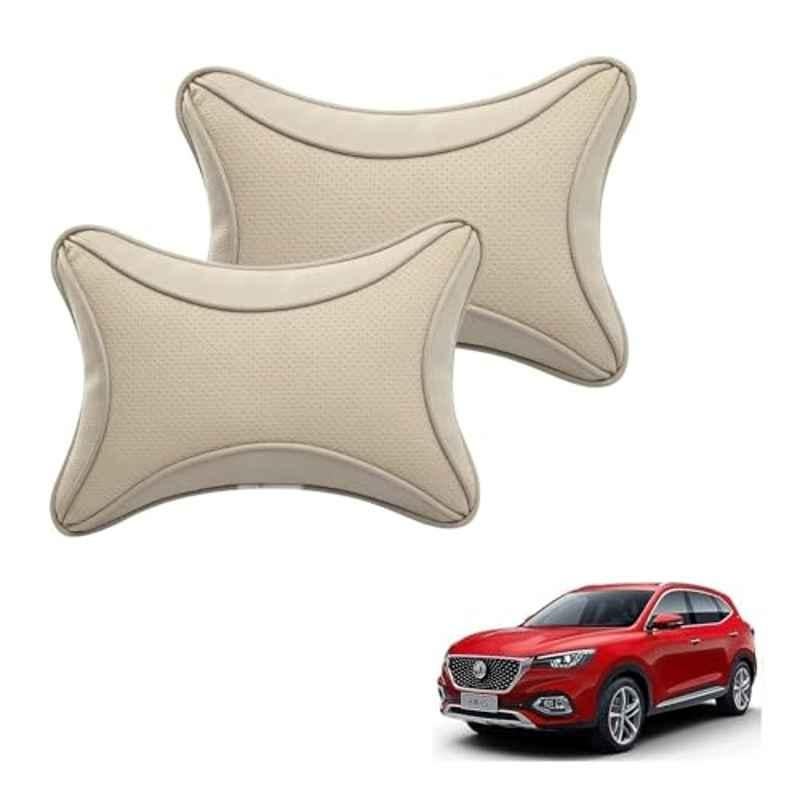 Kozdiko 2 Pcs Memory Foam & Polyester Beige Dots Car Neck Rest Pillow Set for MG Hector, XNVJVHGJFH126
