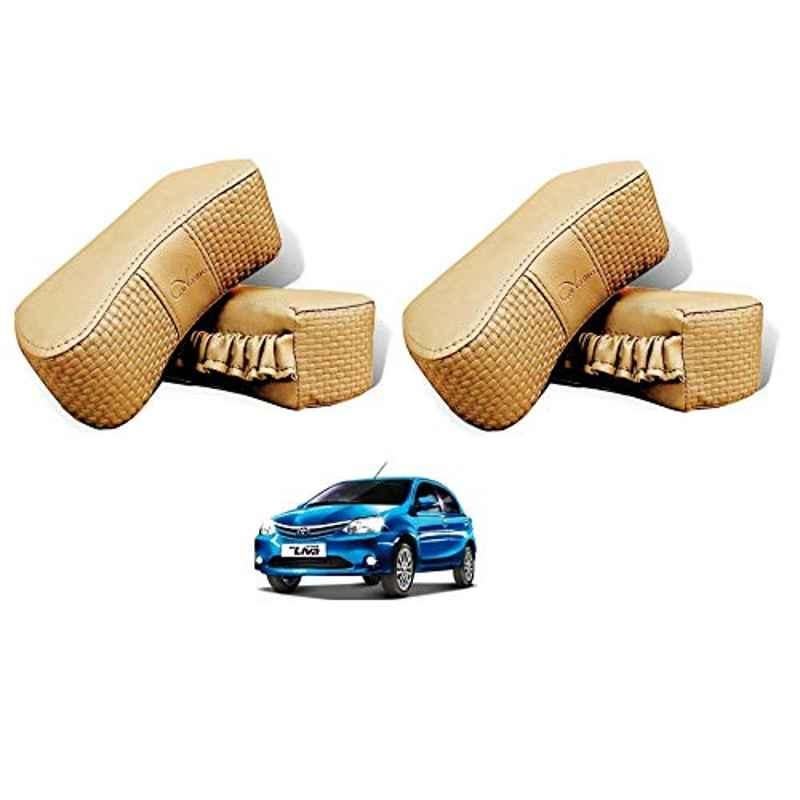 Kozdiko 4 Pcs CV Designer Beige Leatherite Neck Rest Car Cushion Pillow Set for Toyota Etios Liva