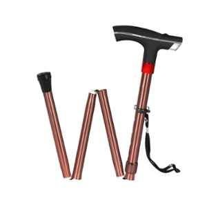 MCP Brown Smart Folding Height Adjustable Single Leg Walking Stick with LED Torch Light & SOS Alarm for Old People