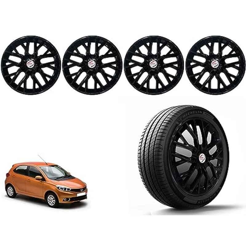 Auto Pearl 4 Pcs 14 inch Polypropylene Black Press Type Car Wheel Cover Set with Retention Ring for Tata Tiago XT & XZ 2016-2018, 14WC_Phoenix_Black_Tiago2016_18XT_XZ