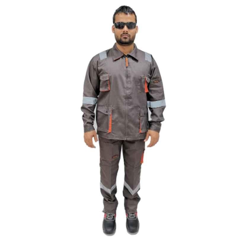 Power Twill Polyester & Cotton Grey 2Pc Shirt & Trouser with Ref Tape, Size: 3XL