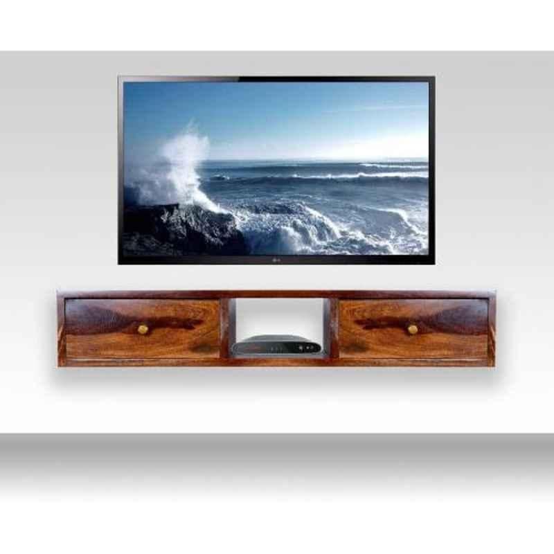 Angel Furniture Rosewood Glossy Finish Brown Rectangular Wall Mount TV Unit Table, AF-115