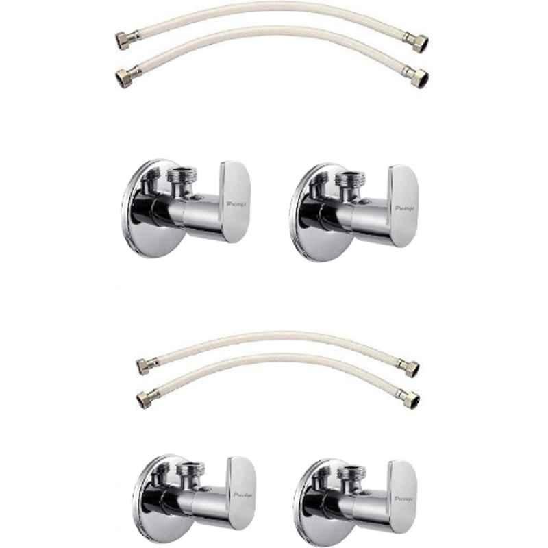 Prestige ALIVE 2 Pcs Brass Chrome Finish Angle Cock & Hose Pipe Set (Pack of 4)