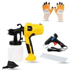 Hillgrove 400W 0.8 Litre Plastic DIY HVLP Paint Sprayer Gun with 20W Glue Gun, Gloves & 5 Pcs Glue Sticks, HGCM1330
