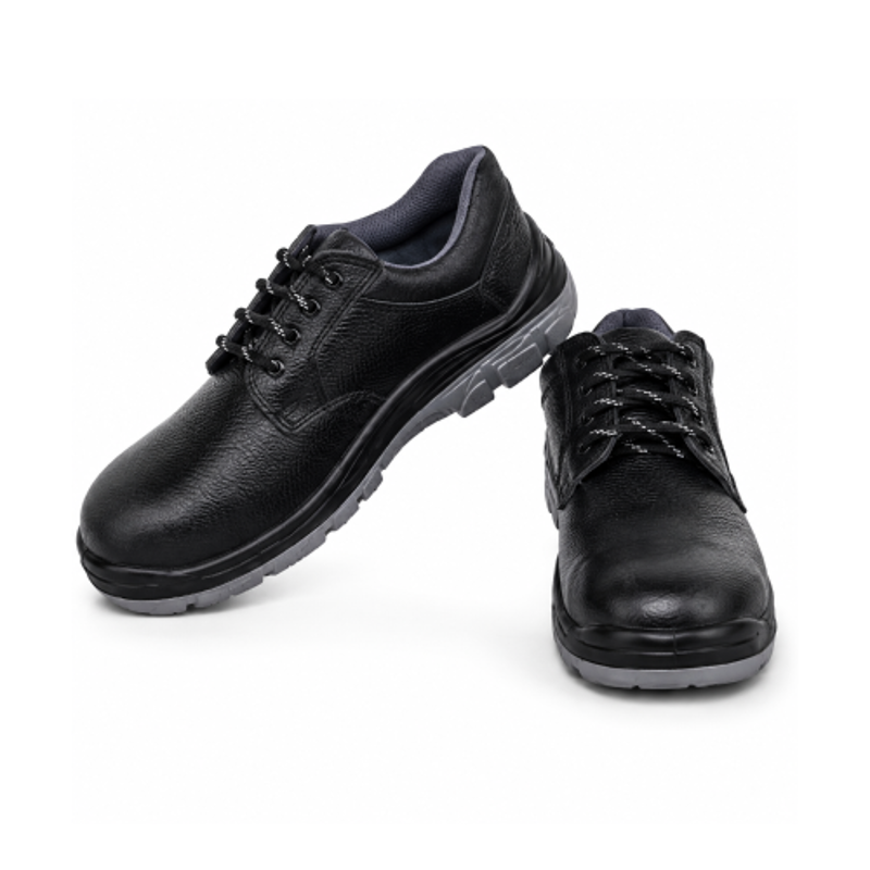 TZARO Full Grain Genuine Leather Steel Toe Black Safety Shoes for Men, TZSAF2DB283BLUK6, Size: 6