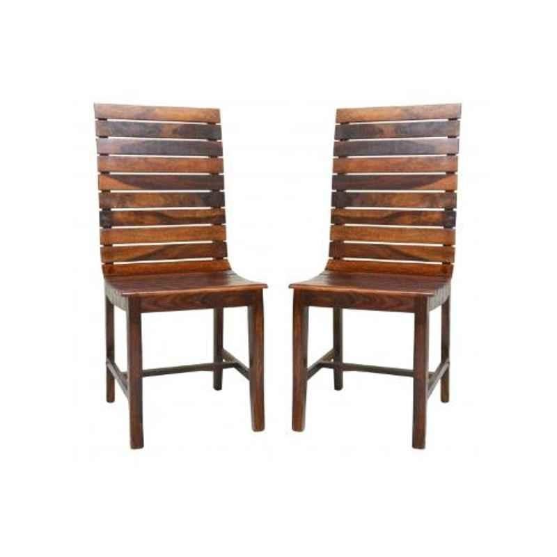 Angel Furniture 2 Pcs 39x18x18 inch Honey Finish Wood Stripped Sitting Chair Set, AC-09DD