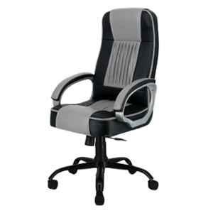Newturn Paris Leather Black & Grey High Back Office Chair with Heavy Metal Base
