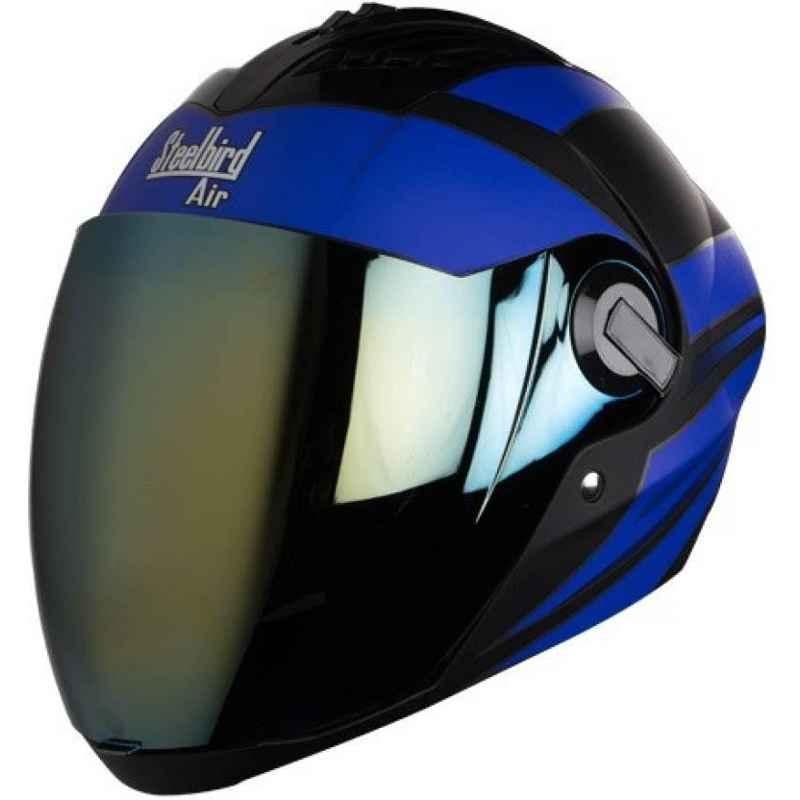 Steelbird Air SBA-2 Glossy Finish Black & Blue Full Face Helmet, Size: M
