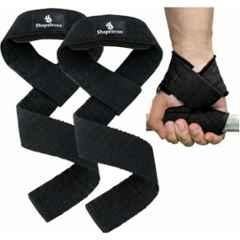 Shopeleven Polyester & Cotton Black Non-Slip Weight Lifting Straps with Padded Cuff, Size: 16-18 cm