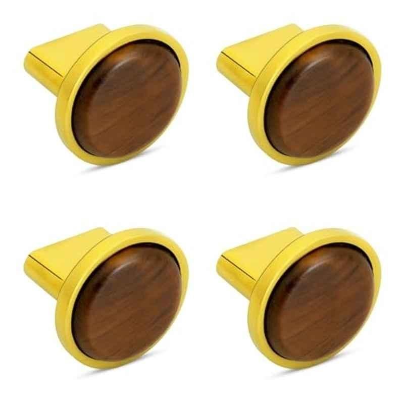 Plantex Knobs for Drawer/Round Drawer Knobs/Knobs for Cabinets/Pull-Push Knobs for Kitchen/Bedroom Drawer (Pack of 4) Small, Gold & Wood