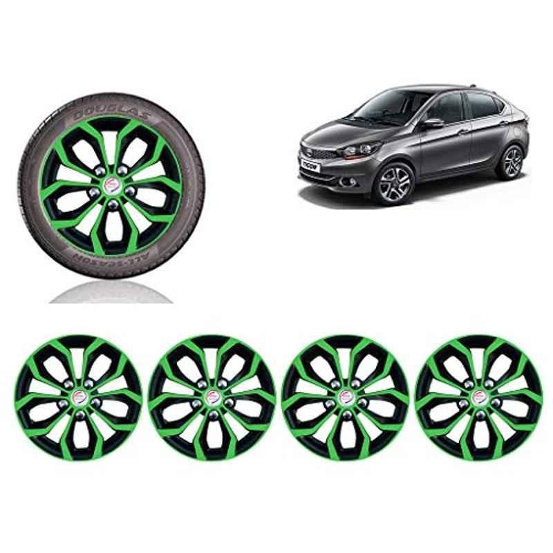 Auto Pearl 4 Pcs 13 inch Green & Black ABS Press Type Hubcap Wheel Cover Set with Retention Ring for Tata TigorXE