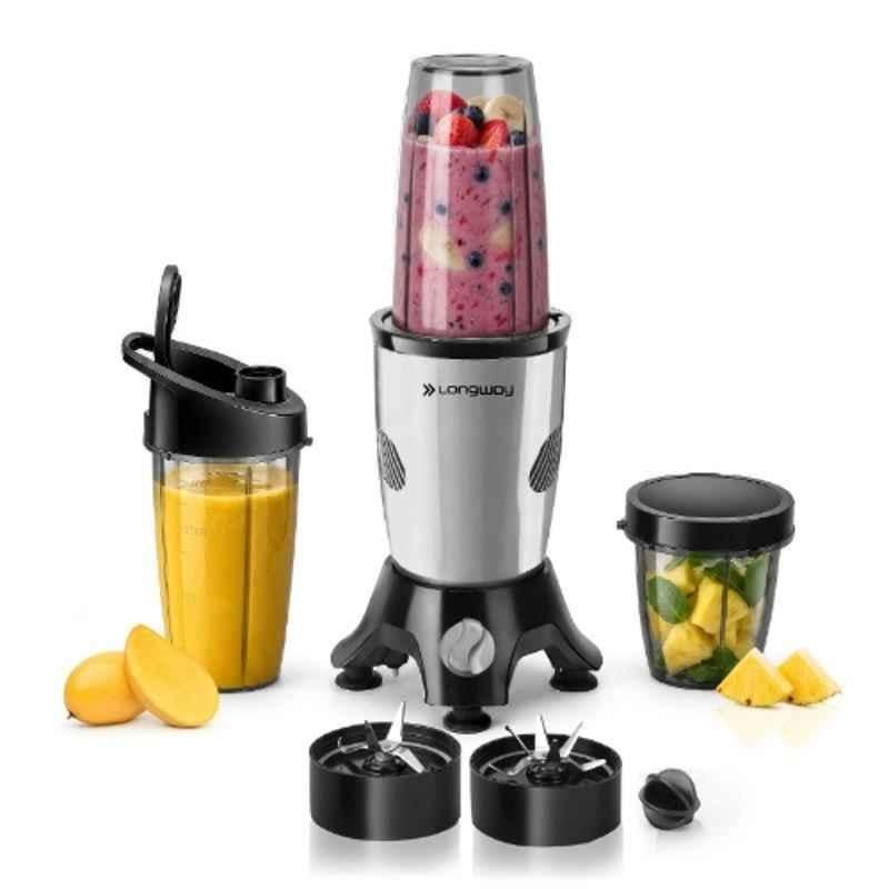 Longway Blixa Nutri 600W 22000rpm Silver Blender with 3 Jars, Stainless Steel Blade & 3 Years Warranty