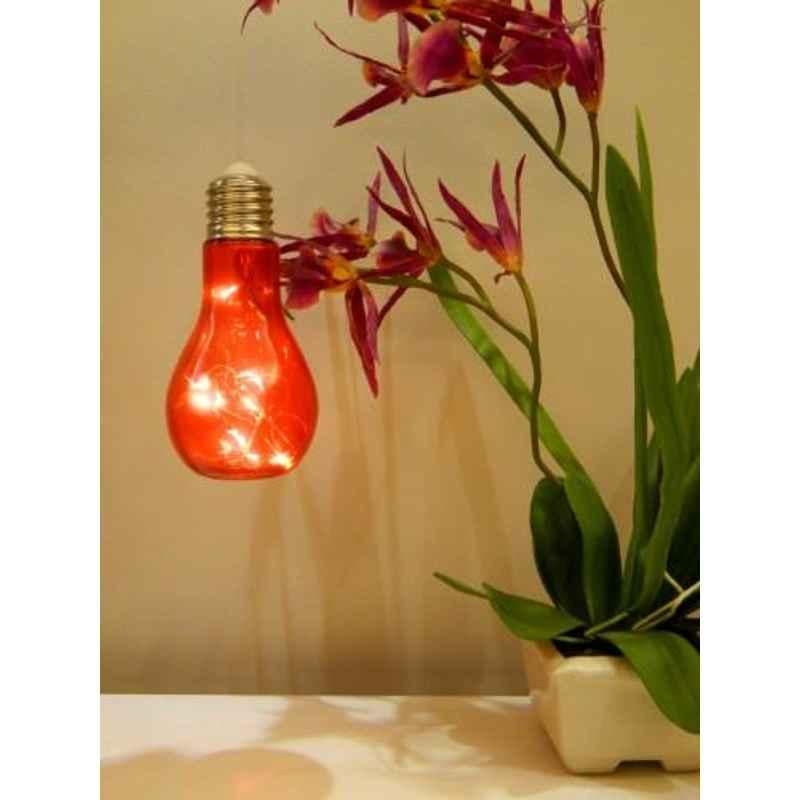 Tucasa Steel Battery Operated LED Hanging Cum Table Lamp with Red Glass Shade, P3-B-4