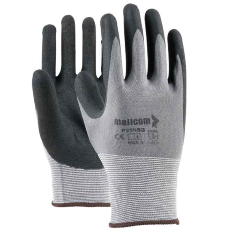 Mallcom 9 Inch White Liner with Grey NBR Coating Safety Gloves, P35NBG (Pack of 12)