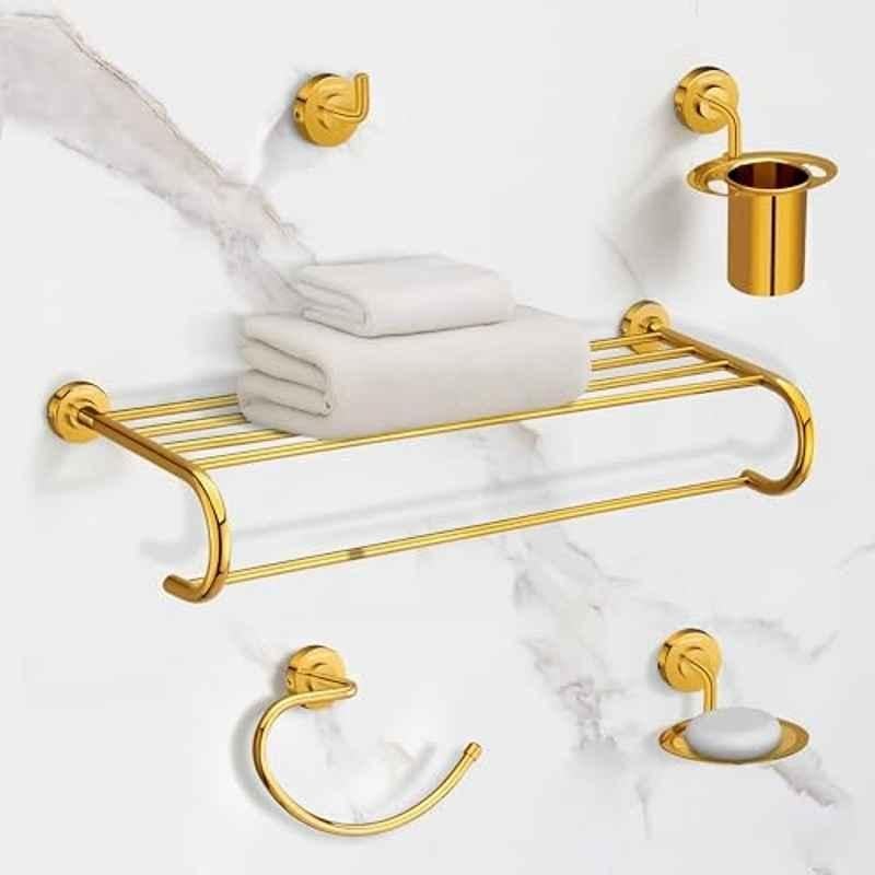 Plantex Daizy 5 Pcs Stainless Steel Golden Finish Bathroom Accessories Set