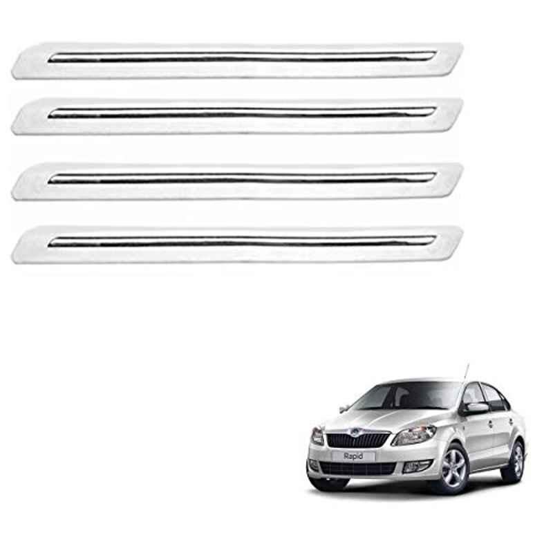 Kozdiko 4 Pcs PVC White Car Bumper Protector Set with Chrome Strip for Skoda Rapid
