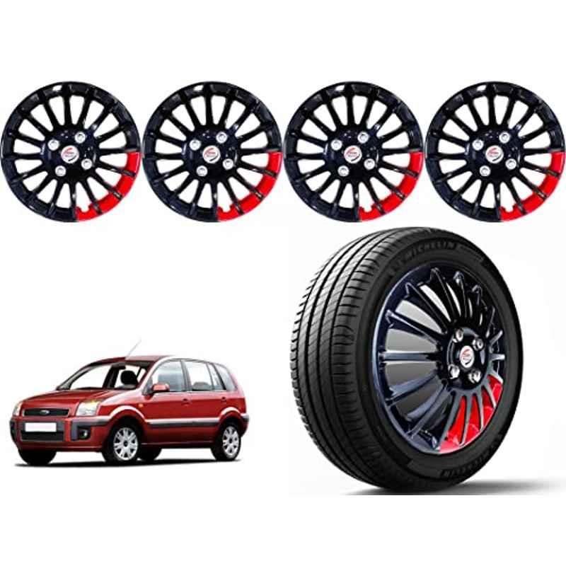 Auto Pearl 4 Pcs 15 inch ABS Black & Red Press Type Car Wheel Cover Set with Retention Ring for Ford Fusion