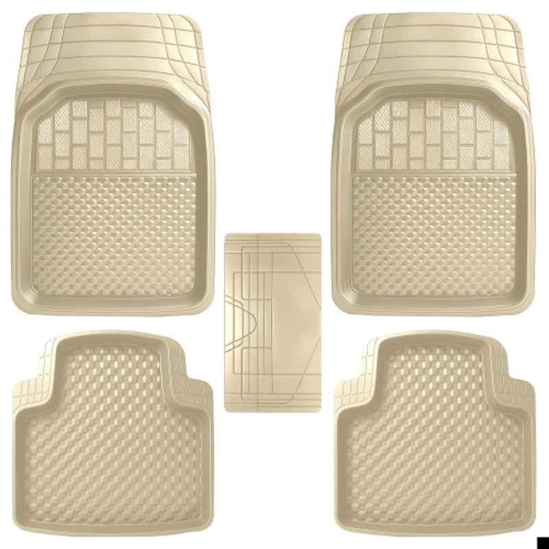 Kingsway 5 Pcs Durable Tray Shape PVC Beige Universal Car Floor Mat Set