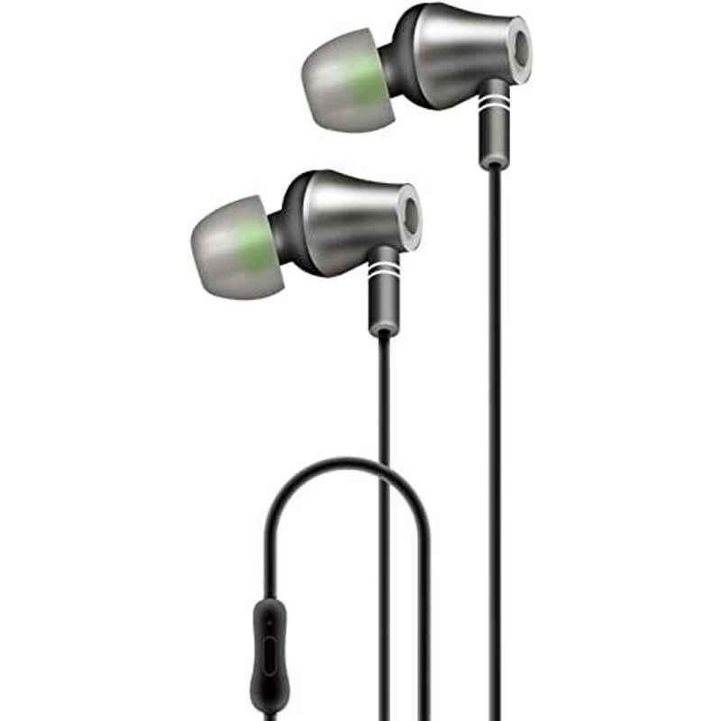 AT&T Metallic Steel Grey In Ear Noise Isolating Stereo Headphone with Mic, E10-BLK
