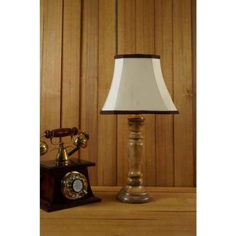 Tucasa Mango Wood Royal Brown Table Lamp with 10 inch Polycotton Off White Square Shade, WL-251