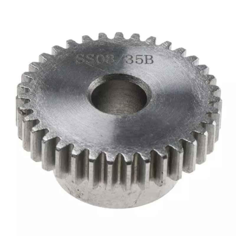 Rs Pro Steel 35 Teeth Spur Gear, 0-8 Module, 8 Mm Bore Dia, 28 Mm Pitch Dia, 19 Mm Hub Dia 8787884, RS -BRGMNJ