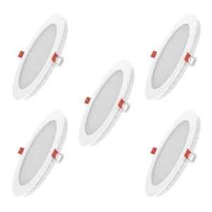 Fybros Faro 12W Polycarbonate Natural White Round LED Panel Light, FLS5058E (Pack of 5)