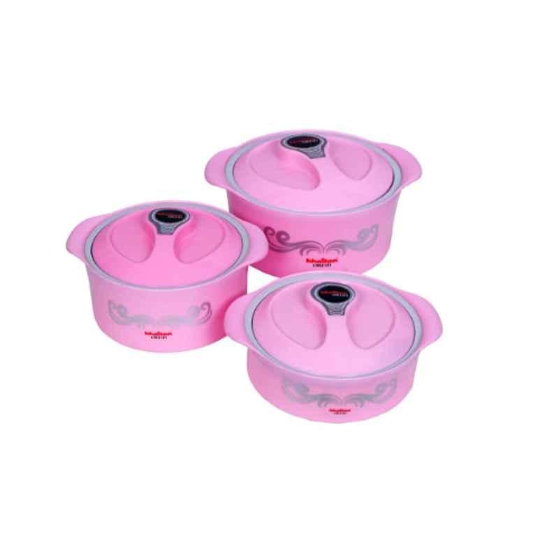 Khaitan Orfin 3 Pcs 1500, 2000 & 3000ml Mellow Pink Casserole Set