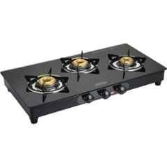 Padmini 3 Burner Stainless Steel Black Manual Ignition Glass Top Gas Stove, 3BR CS-3 GT Star