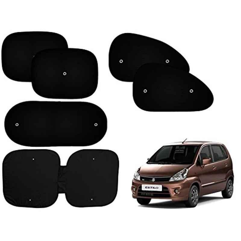 Auto Pearl 6 Pcs PVC & Mesh Black Window, Front & Rear Sun Shade Set for Maruti Suzuki Zen Estilo, Front_Chipku_6Pcs_Estilo