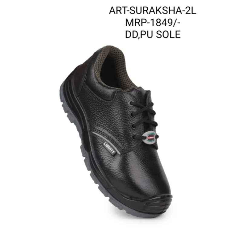 Liberty Surksha-2L Leather Low Ankle Steel Toe Black Safety Shoes, Size: 12