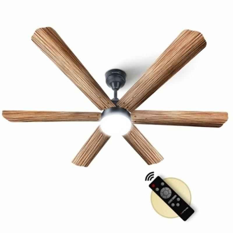 Longway Luminair 28W 5 Star Smoked Cedar Anti-Dust Decorative BLDC Ceiling Fan with 6 Blade, Remote Control & LED Light, Sweep: 1200 mm