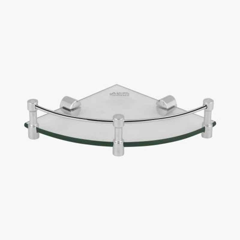 Kerovit 10x10 inch Silver Chrome Finish Oval Range Glass Corner Shelf, KA980013