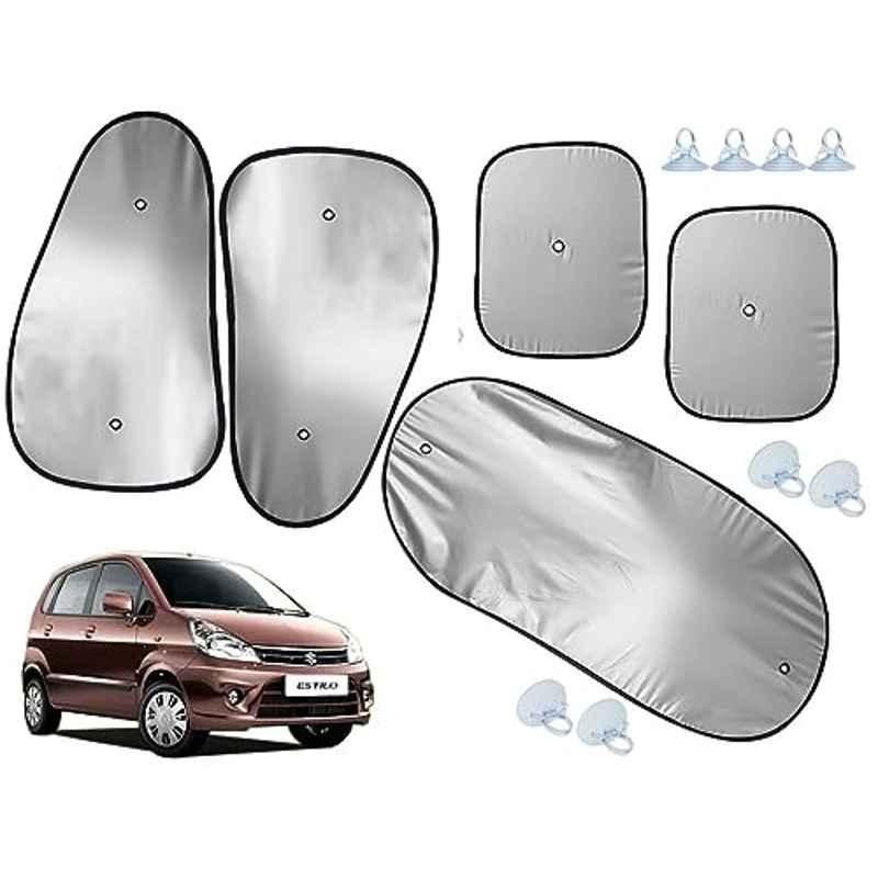 Auto Pearl 5 Pcs Polyester Black & Silver Window & Rear Sun Shade Set for Maruti Suzuki Estilo T1 2009-2014