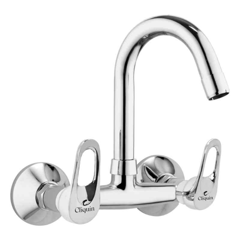 Cliquin Nexa Brass Chrome Wall Mounted Hot & Cold Sink Mixer Tap with Swivel Spout