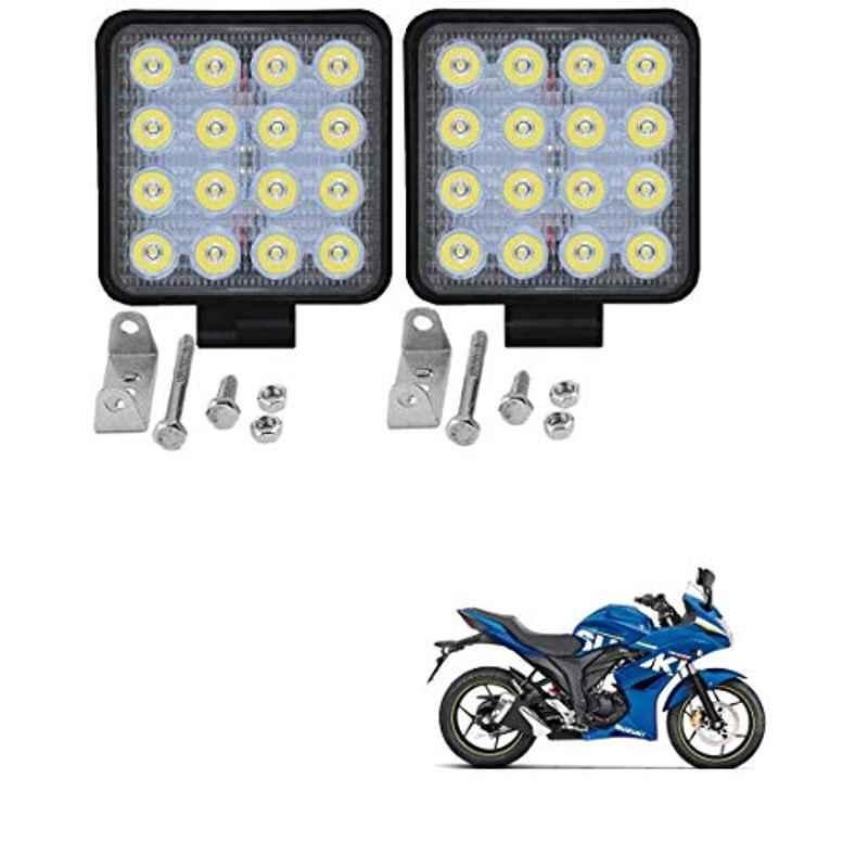 Kozdiko 2 Pcs 48W 16 LED Square Bright Beam White Fog Light Set for Suzuki Gixxer Sf, koz_92921