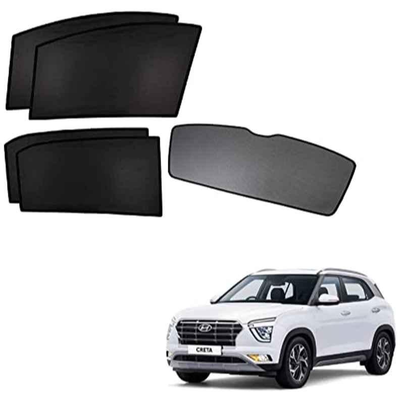 Kozdiko 5 Pcs Polyester Black Non Magnetic Window & Rear Sun Shades Set for Hyundai Creta 2020-Present