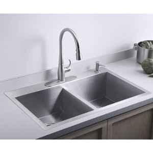 Arquin Diamond 45x20x10 inch Stainless Steel 304 Silver Matt Finish Square Double Bowl Kitchen Sink with Tap Hole