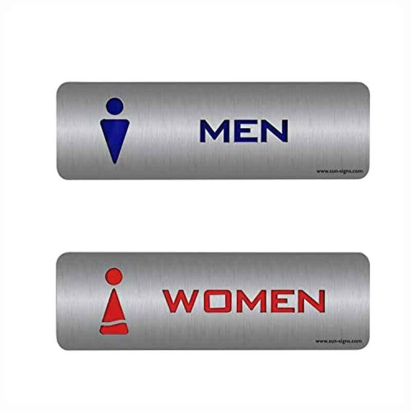 SUNSIGNS 2 Pcs 2.5x8 inch Sliver Brush Acrylic Men & Women Toilet Signage Board Set, WP0010AYLM3LCIR2I