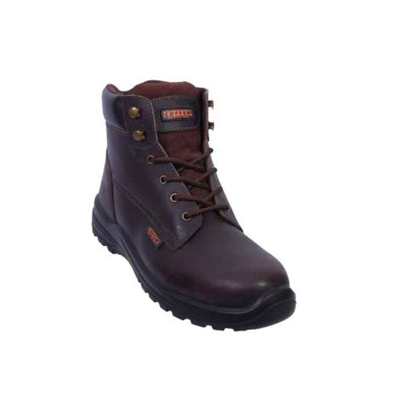 Coffer Safety CS-1030 Leather Steel Toe Brown Work Safety Boots, Size: 10